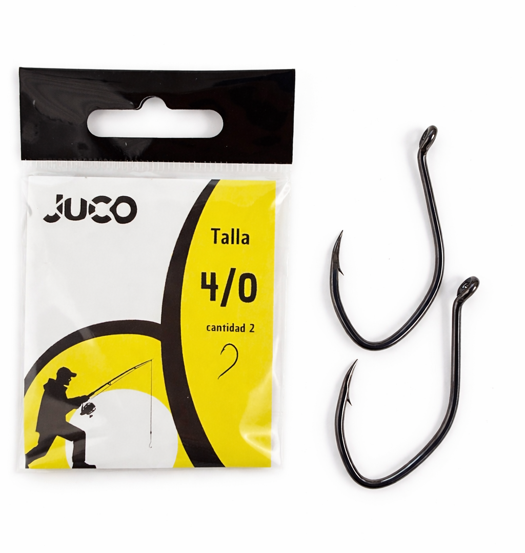 Anzuelos Curvos JUCO Talla 4/0 Pack 2 unidades pesca al vivo black níquel