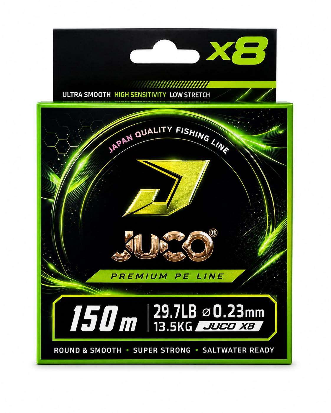 Trenzado JUCO Verde X8 0,23mm 150m 13,5kg Premium PE Line